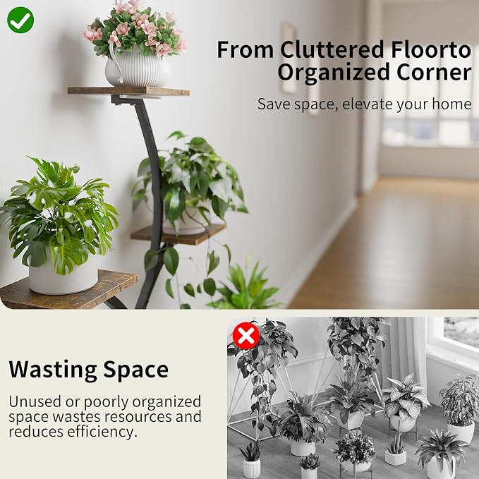 CODACE Plant Stand Indoor with Grow Lights, 6 Tiered Plant Shelf Indoor, 50" Corner Plant Stands for Indoor Plants, Lighted Tree-Shaped Plant Holder, Tall Flower Display Rack for Living Room