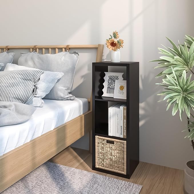 Endearing Limons【2026 Wooden Thick Border 3 Cube Shelf Storage Organizer with Anti-Tipping Kits + Reversible Open Back Bookcase (11 x 11 Unit Cell Chocolate)