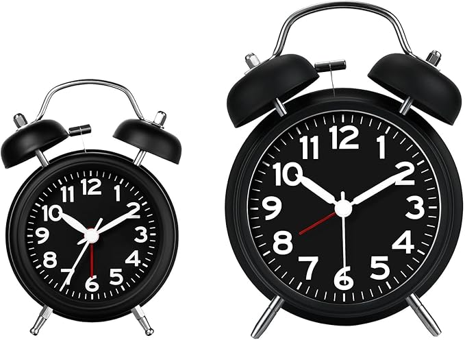 AKCISOT Loud Alarm Clock for Heavy Deep Sleepers, 4.5 Inches Analog Metal Twin Bell Clocks Battery Operated with Backlight for Bedroom Bseide, Old Fashioned for Desk Home Decoration (Black)
