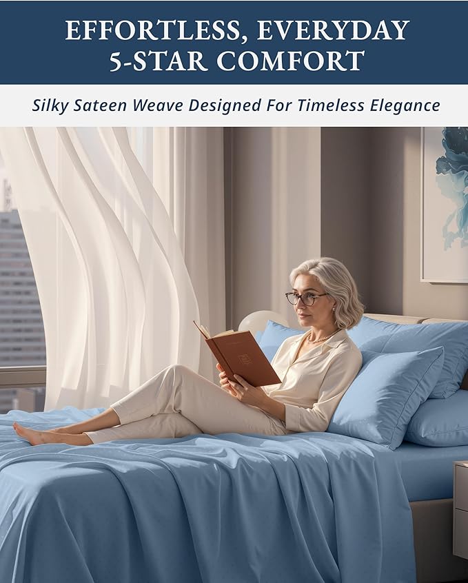 LANE LINEN 100% Egyptian Cotton Twin XL Sheets Set, Soft & Comfy Thick Fully Elasticized Mercerized Cotton Sheets Extra Large Twin Sheets, No Pill Fade Resistant Elegant Swiss Dot - French Blue
