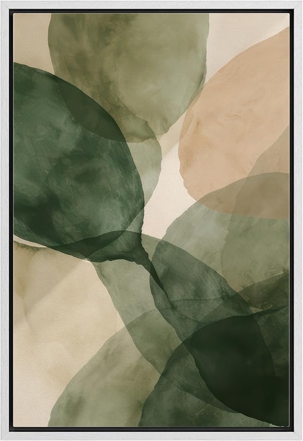 Woodrose Framed Canvas Print Wall Art Abstract Organic Shapes Soft Green and Beige Watercolor Illustrations Modern Art Minimalist 3D Colorful Ultra for Living Room, Bedroom, Office - 24"x36" WHITE