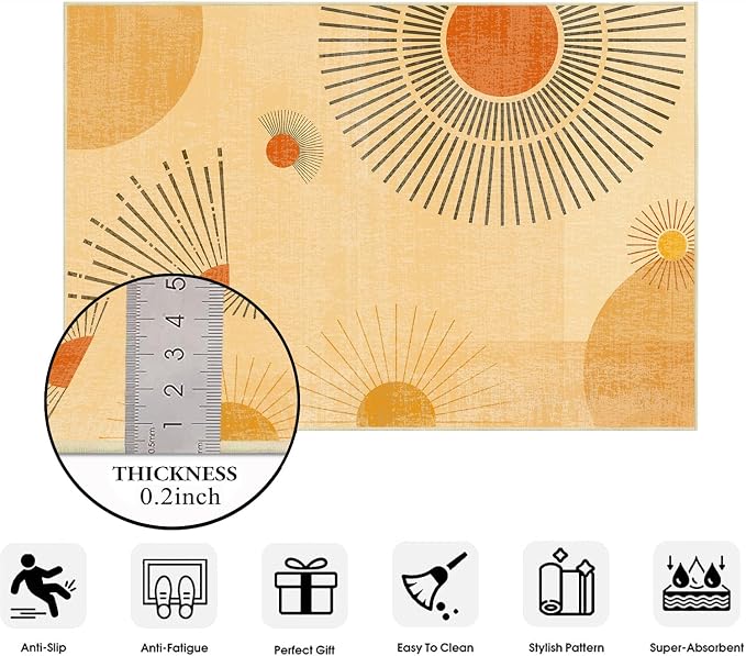 Large Area Rug 5x7 Sun Rug Living Room Mid Century Modern Rugs Machine Washable Boho Geometric Rug Non Slip Printed Low Pile Indoor Floor Carpet for Dining Room Bedroom Office,Yellow