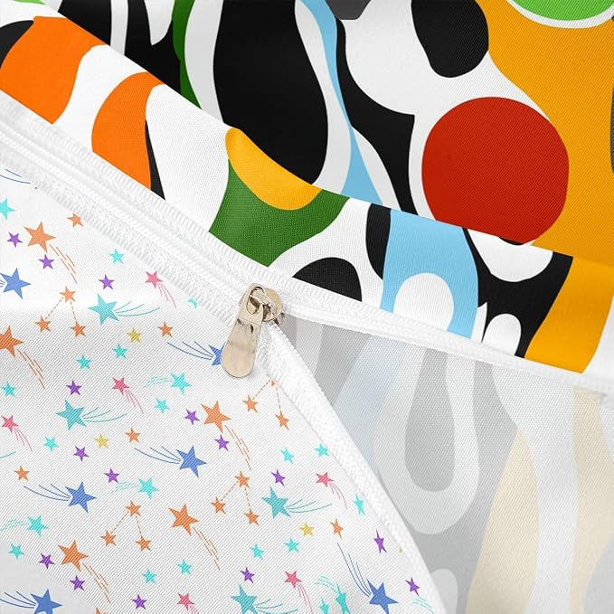 Erosebridal Organic Geometric Duvet Cover Set Modern Abstract King Bedding Set for Adult Men Retro Mid Century Comforter Cover Modern Fluid Art Irregular Circles Bed Sets,Multicolor Rainbow