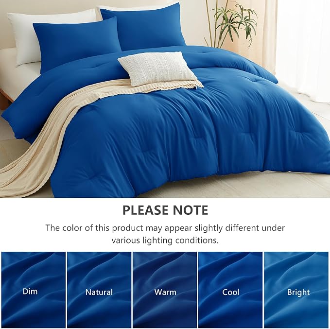 CozyLux Twin Comforter Set College Dorm Essentials, 2 Pieces Classic Blue Twin Extra Long Solid Bedding Set, Twin XL Bed Set with Down Alternative Comforter and 1 Pillowcase, Back to School Room Gift