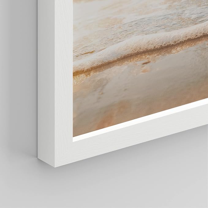 SIGNWIN Framed White Minimal Beach Shore Ocean Sea Seashell Wall Art, Set of 4 Landscape Colorful Wall Decor Prints, Nature Wilderness Wall Décor for Living Room, Bedroom - 12"x16" White