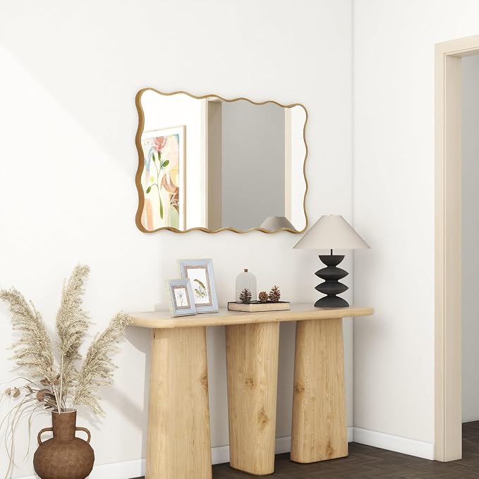 SHYFOY Wall Mirror Decorative, Antique Mirror Gold Wavy Mirrors 20x30” Irregular Mirrors Asymmetrical Ripple Wall Mirrors Abstract for Hallway Living Room Bedroom Entryway