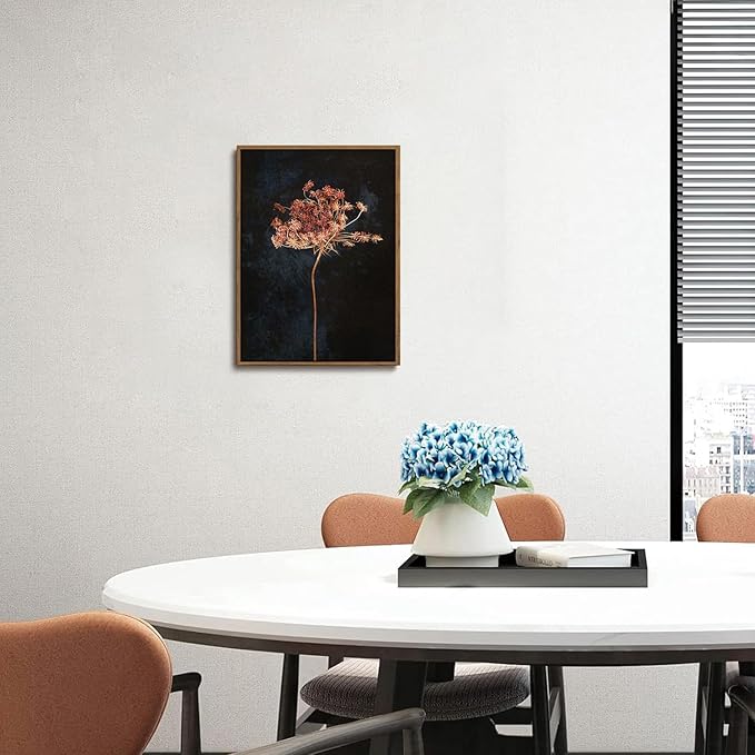 WALLZK Vintage Framed Wall Art Moody Botanical Wall Decor Dark Dried Flower Minimalist Canvas Prints Pictures Rustic Retro Artwork for Walls Living Room Bedroom Bathroom 12"x16"