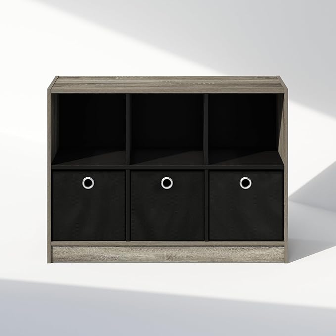 Furinno Cubic Closet Organizers and Storage, 6-Cube Closet Organizer with Bins, Open Shelf Storage, for Wardrobe, Bedroom, Living Room, French Oak/Black