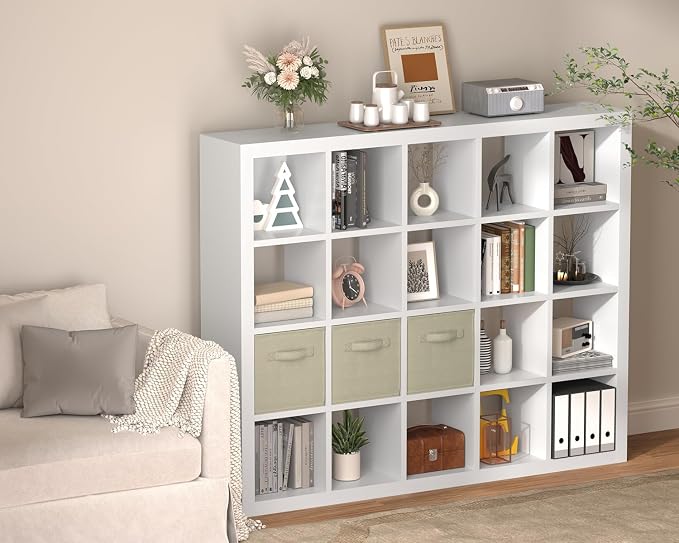 furtble Sturdy Wooden Bookshelf - 20-Cube Organizer, Multifunctional Cubicle Rack for Display & Storage, Living Room, Bedroom, Office, White