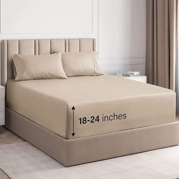 Extra Deep Twin Sheet Set - 4 Piece Breathable and Cooling Sheets - Hotel Luxury Bedding for Women, Men, Kids & Teens - Easy & Secure Fit - Soft, Wrinkle Free and Comfy - Extra Deep Pockets - Cream