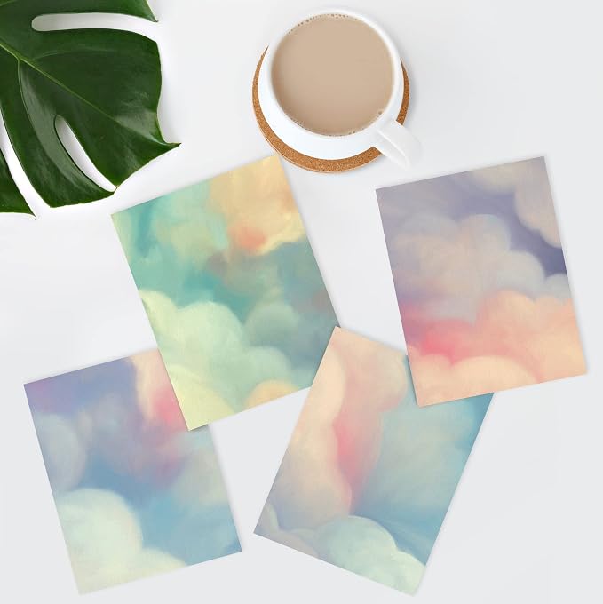 SIGNWIN Poster Bathroom Decor, Wall Art Room Decor Multicolor for Living Room, Bedroom, Office White Pastel Watercolor Rainbow Sky Clouds Abstract Geometric Illustrations Colorful - 12"x16"x4