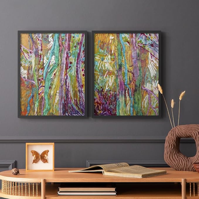Renditions Gallery Set of 2 Peel & Stick Framed Prints, Modern Abstract Wall Art, Colorful Artistic Painting Wall Decor, Re-Stickable - Ready to Hang - 8"x10" - Black Frame LT588