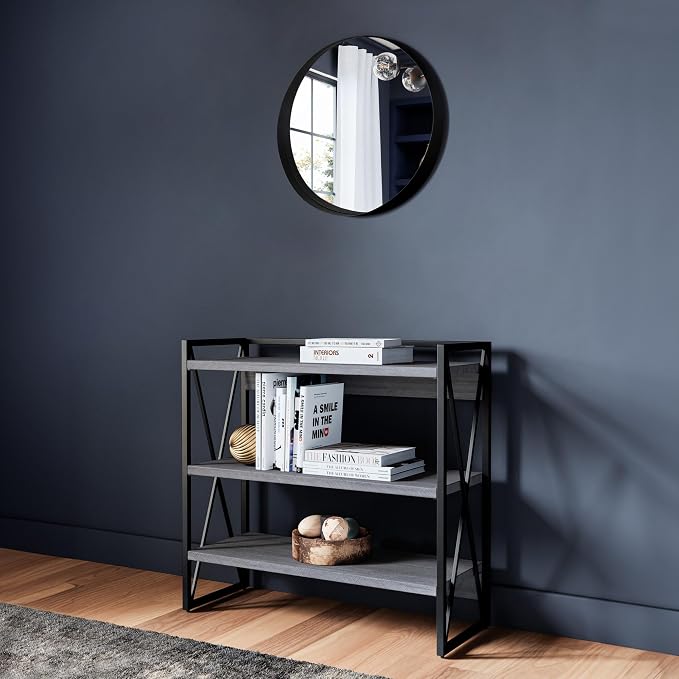 Design House 24-Inch Violette Wall Mirror – Round Mirror with Black Iron Metal Frame – Midcentury Modern Design for Entryway, Vanity, Living Room, Bathroom, 589879