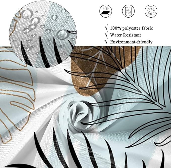 Modern Boho Shower Curtain Turquoise Gold Palm Leaves Abstract Aesthetic Bathroom Decor Watercolor Botanical Theme Bohemian Bath Curtains Washable Waterproof Polyester Fabric with Hooks 54x72 Inch