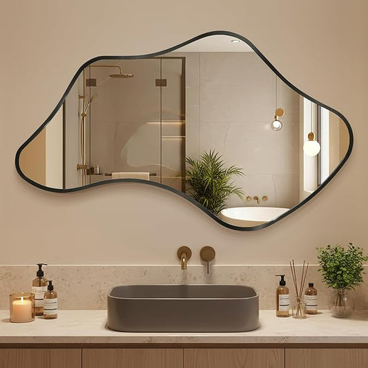 Asymmetrical Wall Mirror, Irregular Shaped Frameless Vanity Mirror, Modern Decorative Mirror for Entryway, Living Room, Bathroom