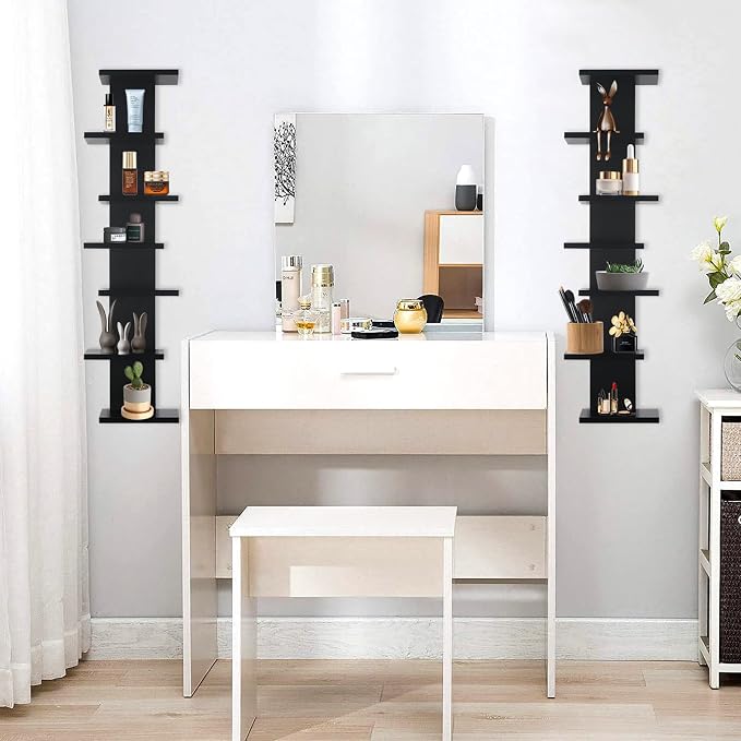 VIWODS 7 Tier Wall Shelf Unit-Black Floating Shelves for Home Decor, Modern Unique Asymmetric Design for Bedroom & Living Room Storage