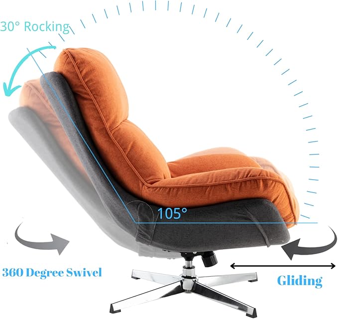 LukeAlon Linen Swivel Lounge Chairs Set of 2, Upholstered High Back Accent Chairs with Metal Base Comfy Recliner Chair Modern Single Sofa Chair for Living Room Office, Orange