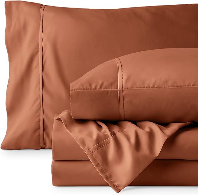 Bare Home California King Sheet Set - 1800 Ultra-Soft Microfiber Cal King Bed Sheets - Double Brushed - Deep Pockets - Easy Fit - 4 Piece Set - Bed Sheets (California King, Terracotta)