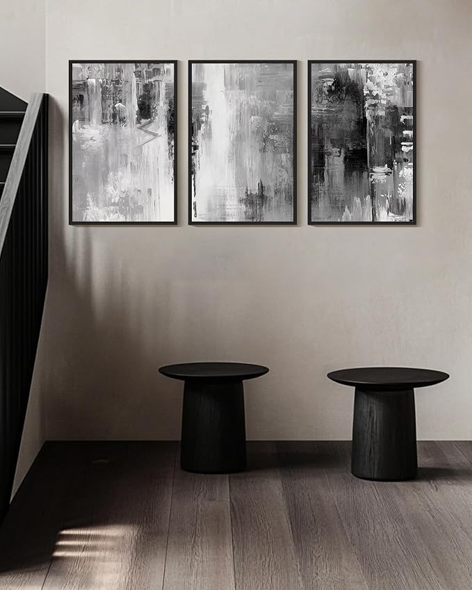 KUVIOKE Black Abstract Framed Canvas Wall Art Minimalist Graffiti Pastel Wall Decor Modern Art Painting for Bedroom Hallway 16x24in (Black Framed)