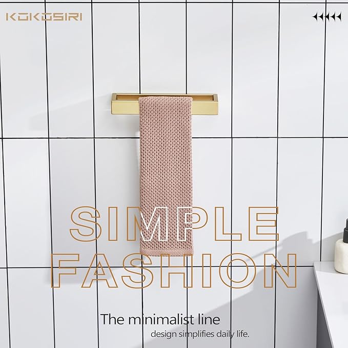 KOKOSIRI Towel Ring Brushed Gold Hand Towel Holder 9 Inch Kitchen Towel Hanger Rack Stainless Steel Bathroom Hardware Wall Mounted, 1 Pack B4008BG-L9