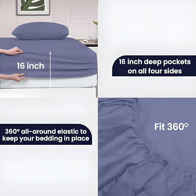 SGI bedding 100% Egyptian Cotton Sheets RV King Size – 600 Thread Count Sheets Set, Soft, Cooling, 15" Deep Pocket, Luxury Hotel Bedding, Breathable, Durable - Mediterranean Blue