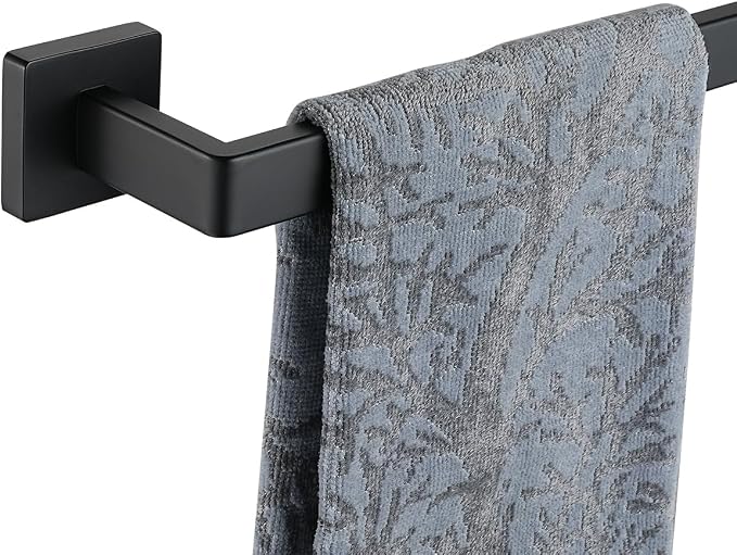 JQK Black Towel Bar, Rounded Edges 14.41 Inch Towel Rack, 304 Stainless Steel Bathroom Wall Mount, Useable Length 12 Inch, TB250L12-PB