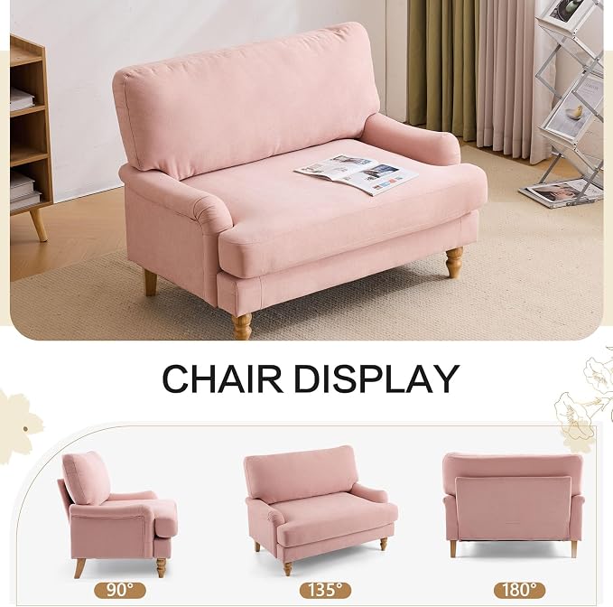 Bezseller Oversized Accent Chair Indoor, 46" W Large Upholstered Single Sofa Chair and Wood Legs, Big Comfy Armchair Leisure Lounge for Living Room, Bedroom, Apartment, Reading Room(Pink)