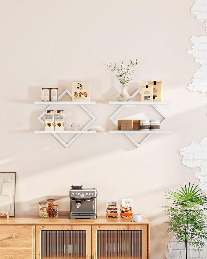 CHOEZON Floating Shelves, Set of 2 Wall Shelves, 2-Tier Hanging Shelves, Wall Shelf Set of 2, for Living Room, Bedroom, Kitchen, Office, Study, White TBJ01P2WB