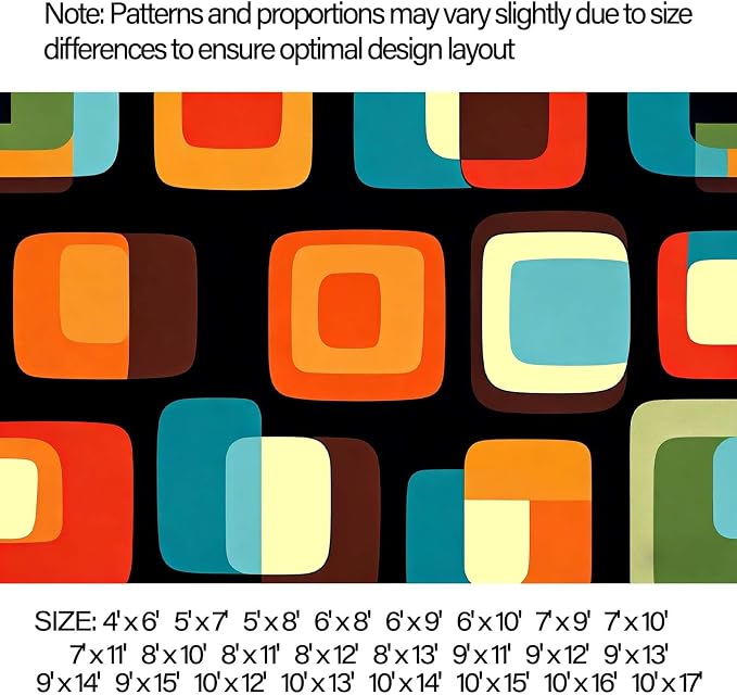 Mid Century Modern Rug, Colorful Abstract Geometric Area Rug, Retro Atomic Starburst Rugs, Washable Non-Slip Soft Low Pile 1950s Carpet for Living Room, Bedroom (4' x 6'(Rectangular))