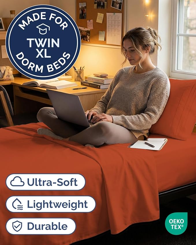 Twin XL Size 3 Piece Sheet Set - Comfy Breathable & Cooling Sheets - Hotel Luxury Bed Sheets for Women & Men - Deep Pockets, Easy-Fit, Soft & Wrinkle Free Sheets - Terracotta Oeko-Tex Bed Sheet Set