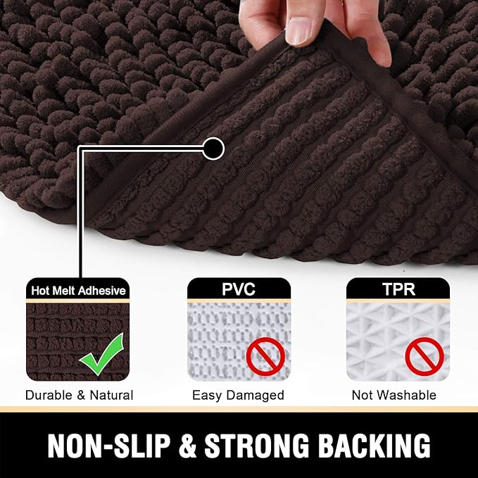 H.VERSAILTEX Toilet Mat U Shaped Bathroom Rugs Bath Mats for Bathroom Non Slip Luxury Chenille Bath Mat U Shape 20x24 Extra Soft and Absorbent Shaggy Rugs Washable Dry Fast - Chocolate