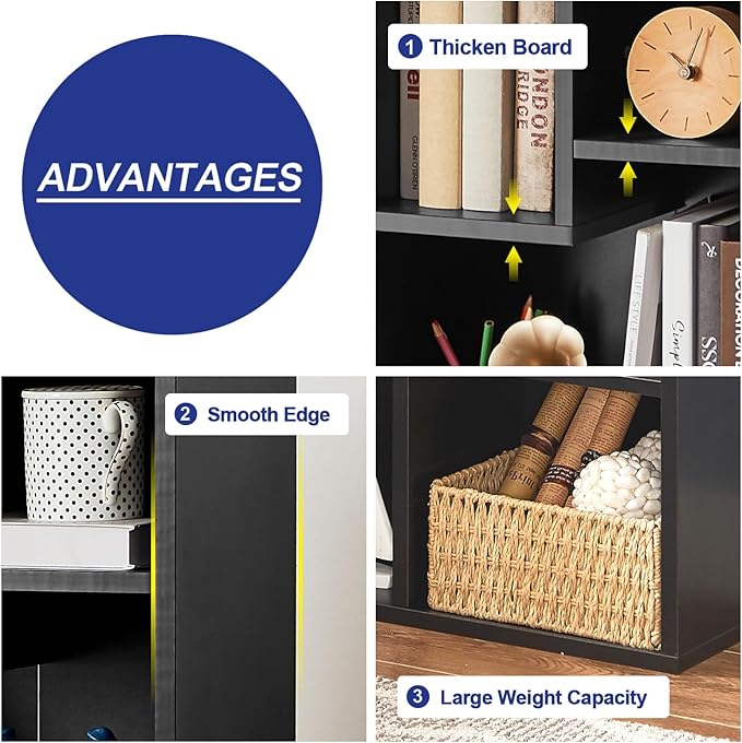 VECELO 3 Cube Small Bookcase, Fits Tallest Hardcovers, Horizontal Available, 2-Tier Modern Bookshelf, Storage Organizer for Small Spaces, Kids Room, Bedroom Living Room, Vintage Black
