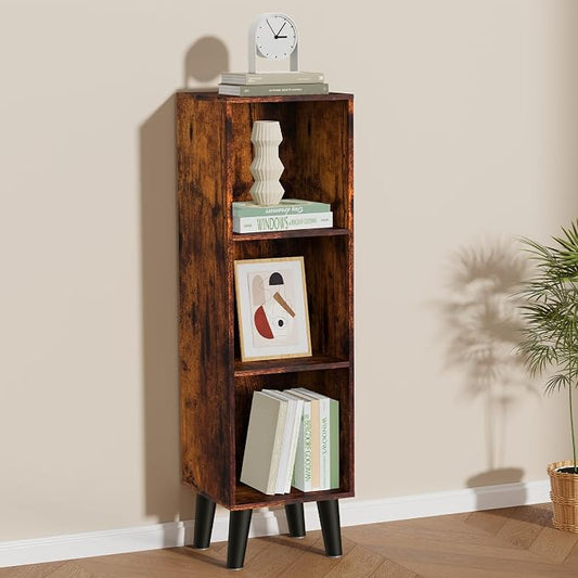 3 Cube Storage Organizer with Legs, 3 Tier Cube Low Bookcase Freestanding Storage Display Organizer for Home Office, Three-Cubes Open Shelf Short Bookshelf (Retro Brown, 3 Cube)