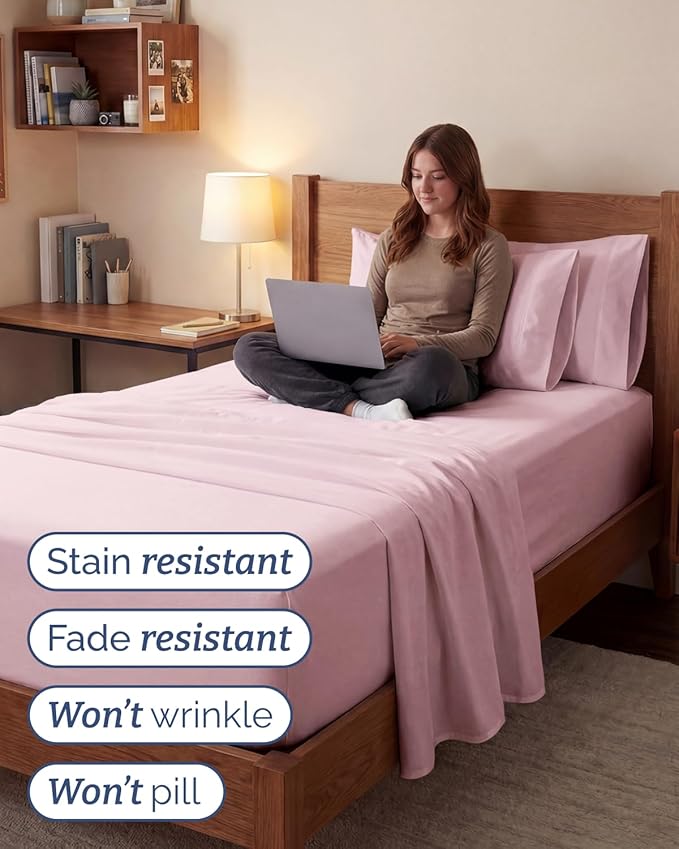 Extra Deep Twin XL Sheet Set - 4 Piece College Dorm Bed Sheets Set with Extra Deep Pockets - Ultra-Soft, Comfy & Breathable Bedding for Women, Men, Kids & Teens - Wrinkle & Fade Free - Lavender Pink