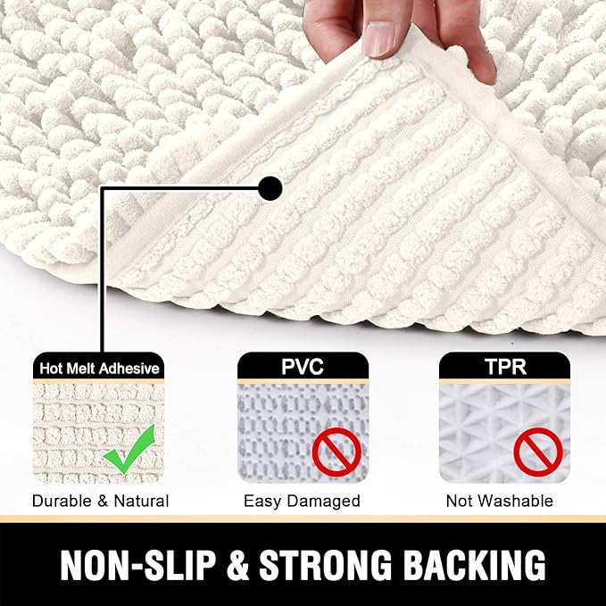 H.VERSAILTEX Bathroom Rugs Bath Mats Non Slip Chenille Bathroom Runner Rug 59x20 Extra Soft and Absorbent Shaggy Rugs Washable Dry Fast Plush Area Carpet Mats for Bath Room, Tub - Ivory