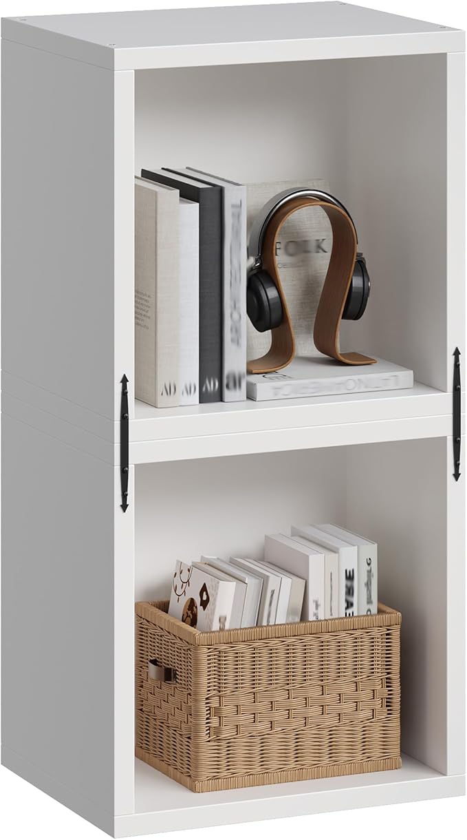 Homkdom 2 Cube Storage Organizer, DIY Book Shelf with Open Shelves, Stackable Cube Bookcase with Anti-Tip Design, Fits 11 "Storage Basket, Bedroom, Office, Dorm, White