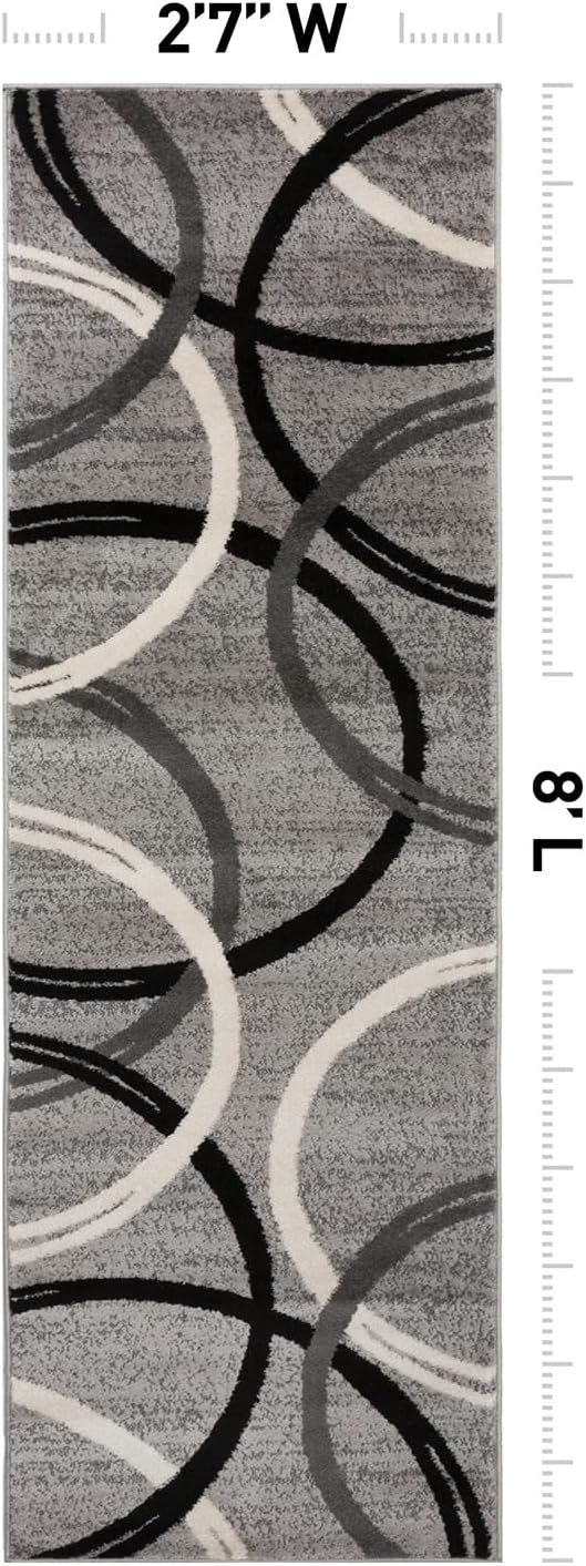 Rugshop Wavy Circles Design Runner Rug, Non-Shedding Carpet for Hallway, Kitchen, or Entryway, Gray, 2'7" x 8'