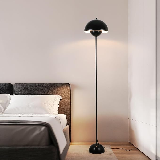 COSYLUX Modern Floor Lamp for Living Room, Industrial Tall Standing Lamp for Bedroom, Metal Shade Reflecting Light Reading Floor Lamp for Office, Nursery Room, Corner(Bright Black)