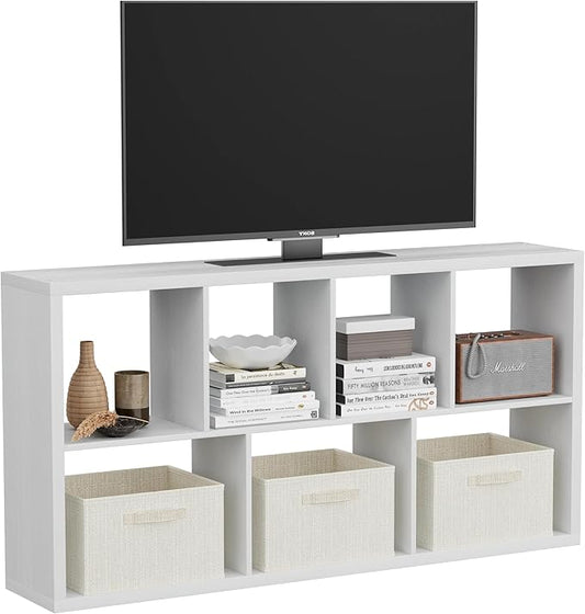 7 Cube Storage Organizer, Cube Shelf with Heavy-Duty Thick Boards, 25.12" L x 9.37" W x 48.74" H, Smooth Easy-Clean Panels, Simple Assembly, for Living Room Bedroom Office, White