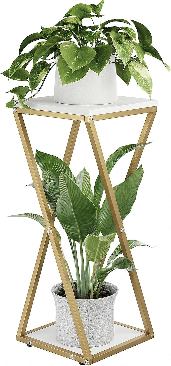 Bamworld Tall Plant Stand Indoor Corner Plant Shelf Tiered Plant Stand Wood Plant Table Heavy Duty Flower Pot Stands Metal Plant Holder for Living Room Bedroom Hallway(GOLD)