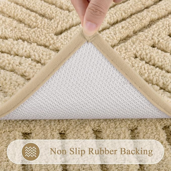 SHACOS Super Soft Bathroom Runner Rugs 24"x60" Non Slip Boho Bath Mats Microfiber Absorbent Carpet for Bath Room Machine Washable Shaggy Bath Rugs for Shower Bathtub Home Decor, Beige 2' x 5'