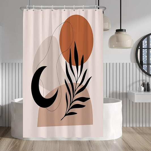 Baocicco Boho Mid Century Shower Curtain Sun and Moon Botanical Abstract Shower Curtains Decorative for Bathroom Home Waterproof Fabric Shower Curtain with Hooks 48x72 Inches