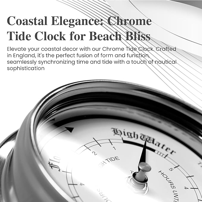 Traditional Tide Clock: Heavy Brass, Chromium-Plated (0.5 kg), Nautical Elegance, Handmade in England—Perfect for Fishing Tides, Durable Design