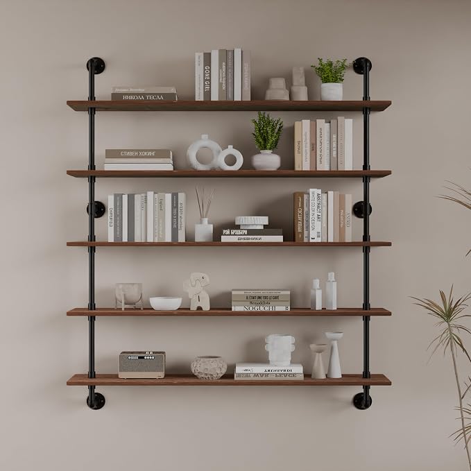 HDDFER Floating Shelves for Wall Living Room Shelves Bookshelf Industrial Pipe Shelving Shelf Real Wood Planks 36 inch Rustic Wall Shelves Hanging Bookshelves Farmhouse Kitchen Bar Shelving