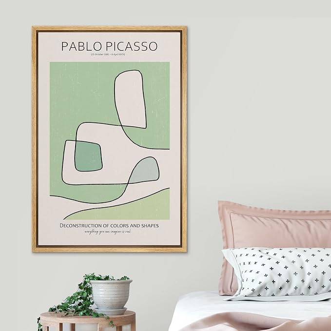 SIGNLEADER Framed Canvas Print Wall Art Pablo Picasso Green Geometric Line Art Abstract Shapes Illustrations Modern Art Decorative Minimal Relax/Calm for Living Room, Bedroom, Office - 24"x36" NATURAL