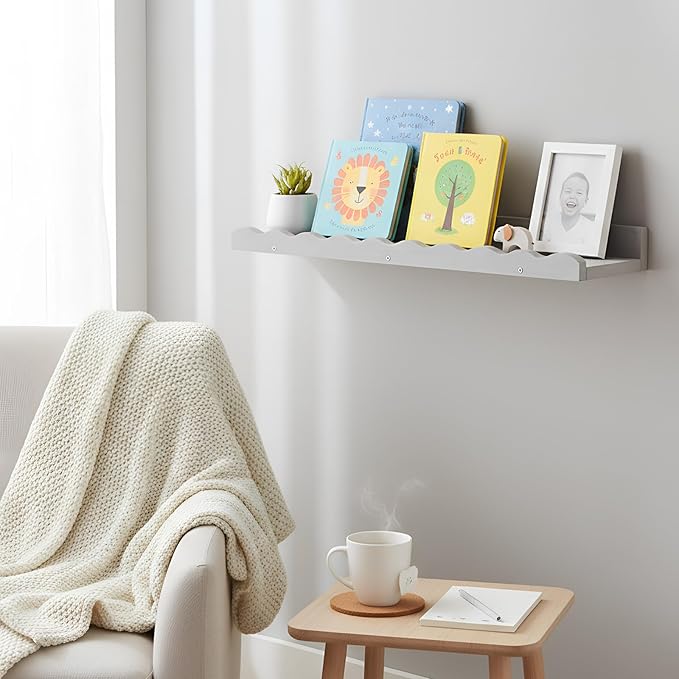 Suzile 2 Pcs Scalloped Shelves Wall Floating Shelves Set for Room, Bathroom, Bedroom, Cute Room Decor Aesthetic and Books, Toys, Photo Frames Storage(16.5",Gray)