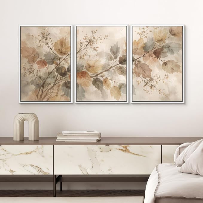 SIGNWIN Framed Canvas Print Wall Art Set Watercolor Botanical Leaves Illustrations Modern Art Decorative Chic Calm/Zen for Living Room, Bedroom, Office - 16"x24"x3 WHITE