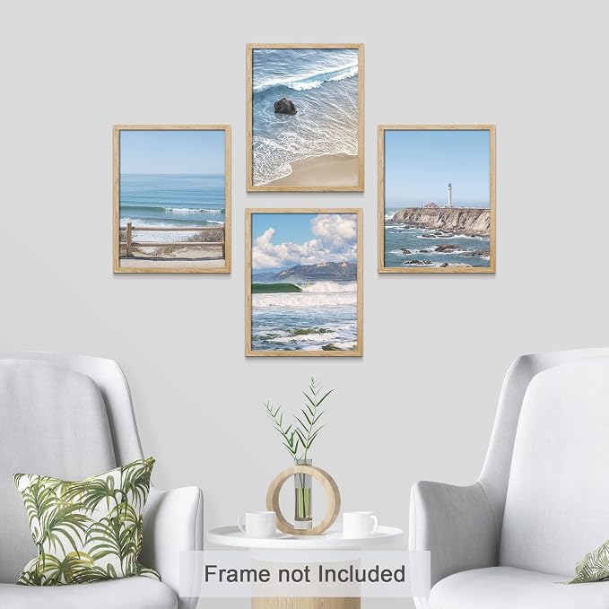 SIGNWIN Poster Bathroom Decor 11"x14"x 4, Wall Art Room Decor Multicolor for Living Room, Bedroom, Office White Aerial View Blue Ocean Wave Beach Shore Nature Wilderness Realism Decorative Landscape
