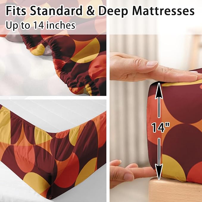 Pamnest Twin Size Bed Sheet Sets, 70S Vintage Mid Century Soft Microfiber 3 Pcs Bedding Sets for Kids and Adults Bedroom Bed Decor, Geometric Flower Retro Flat, Fitted Sheet and Pillowcases