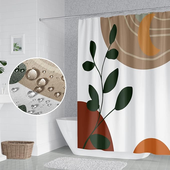 Abstract Boho Shower Curtain for Bathroom Moon Eucalyptus Leaves Waterproof Polyester Shower Curtains Modern Minimalist Artistic Aesthetic Shower Curtain with Hooks Decorative, 72x84 Inch